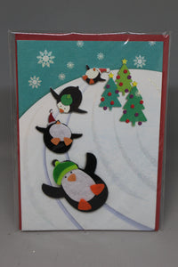 Papyrus Penguins Sledding Happy Holidays Card -New