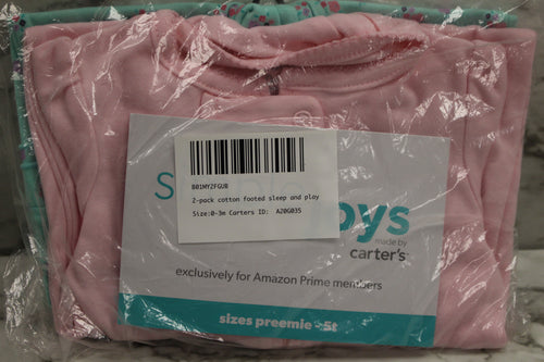 Carter's 2-Pack Cotton Footed Sleep and Play - 0-3 Months - Pink and Blue -New