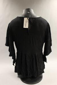 Zeagoo Women's Low Hem Pleated Tunic V Neck Short Sleeve Size XXL -Black -New