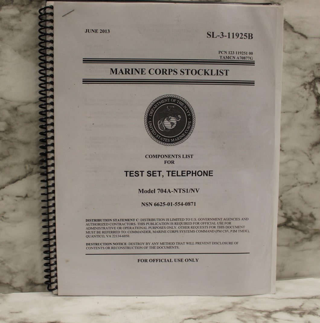 Marine Corps Stocklist for Telephone Test Set - 6625-01-554-0871 - June 2013 - Used