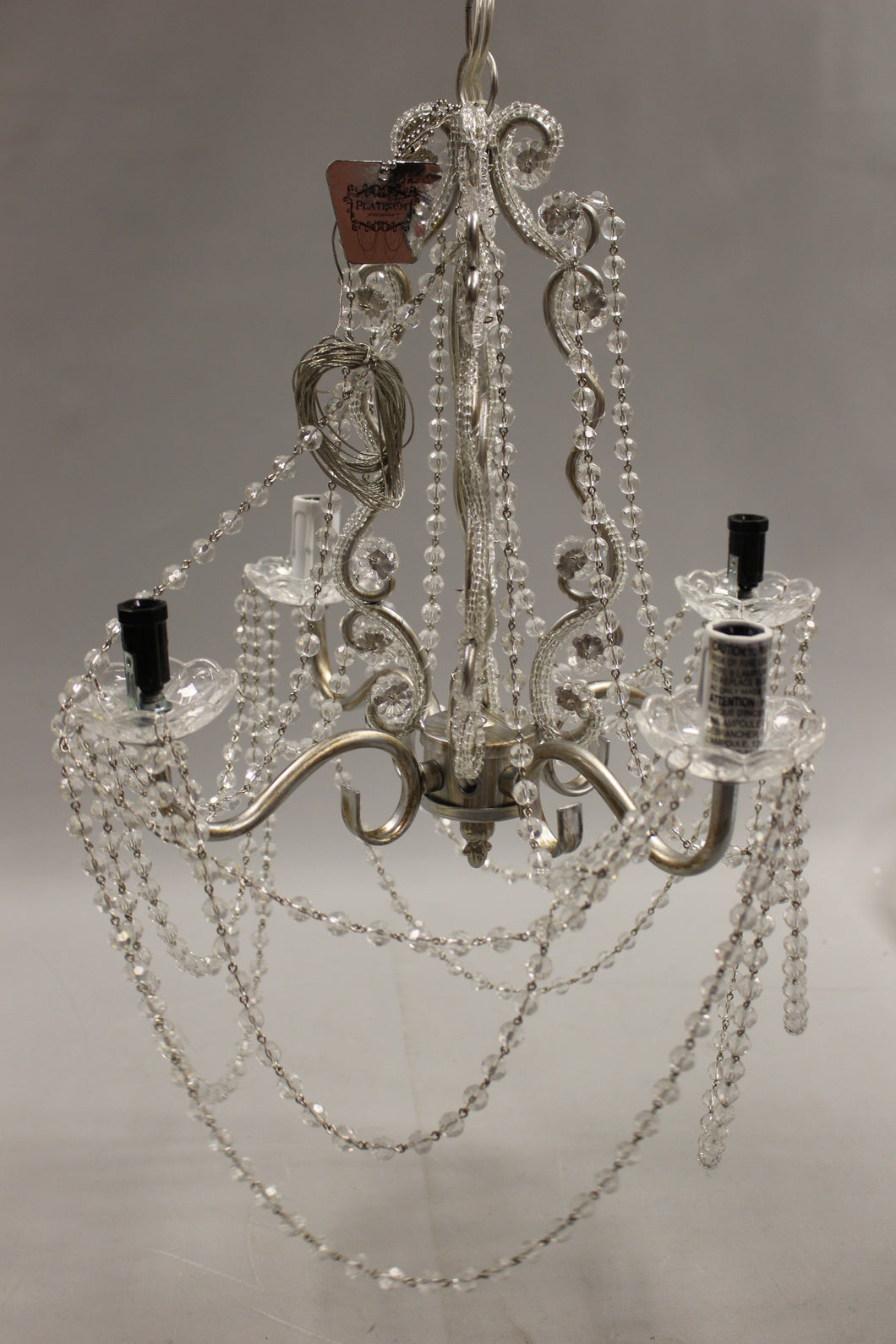 Tiffany Collection All Crystal Beaded Mini Swag Chandelier W/ 4 Lights - Silver