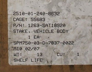 Vehicle Body Stake, PN 1263-SAT18920, NSN 2510-01-240-8632