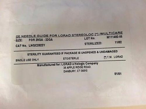Lorad Biopsy System Needle Guide for 20GA - 22GA, LNGC2022Y, Sterilized: 11/02