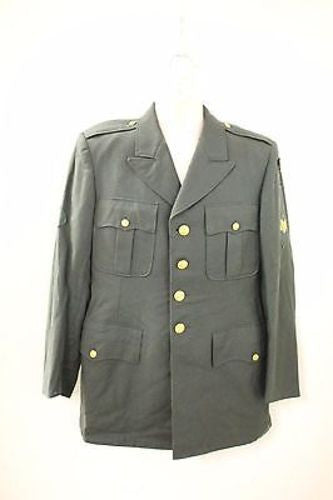 Vintage Men's Military Coat with Metal Buttons, Size: 41R, Color: Green