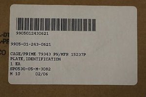 Flatbed Semitrailer Identification Plate, NSN 9905-01-243-0621, New!