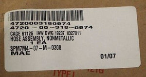 Nonmetallic Hose Assembly, P/N 8327011, NSN 4720-00-318-0974