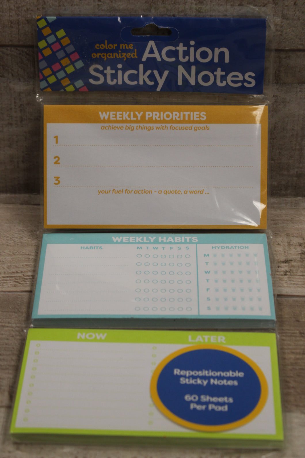 Color Me Organized Action Sticky Notes - Weekly Priorities/Habits - Repositionable - New