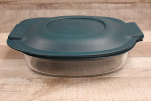 Pyrex Corning for Ovens Glass Baking Dish Pan Roaster with Plastic Lid - Green