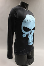 Load image into Gallery viewer, Men's Punisher Skull Logo Stretchy Workout Shirt Size Medium -Black -Used