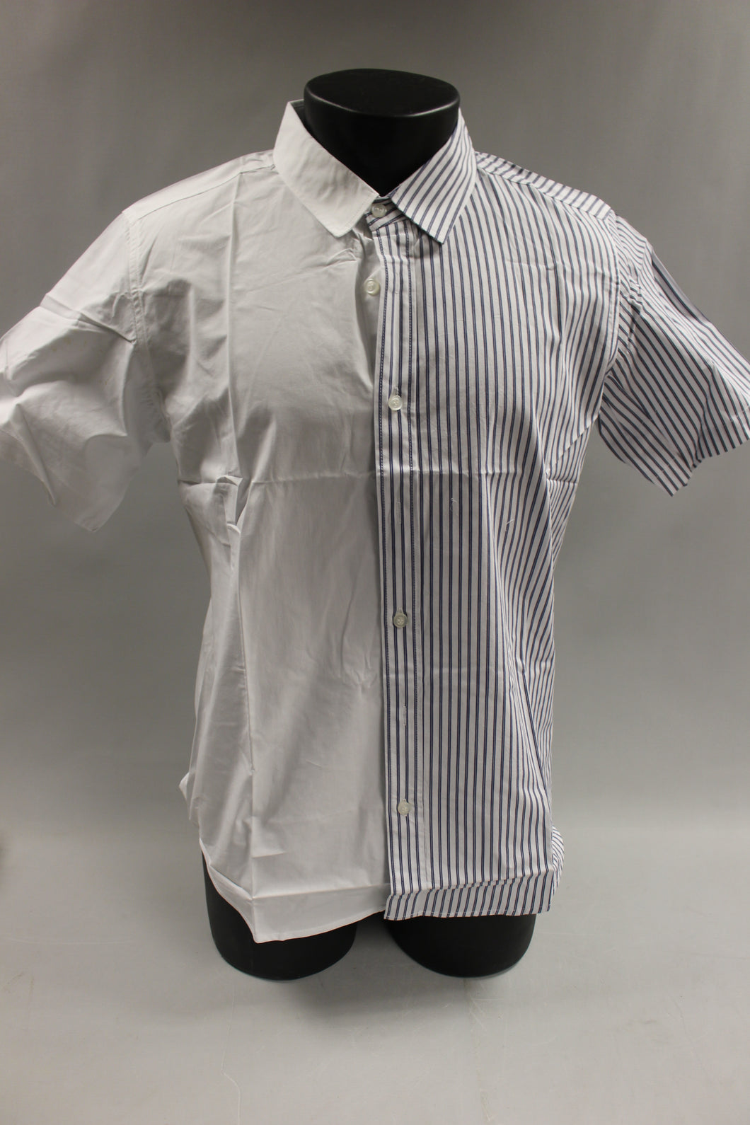 Hemiks Unisex Split Color Long Sleeve Shirt Size S -White/Striped -New