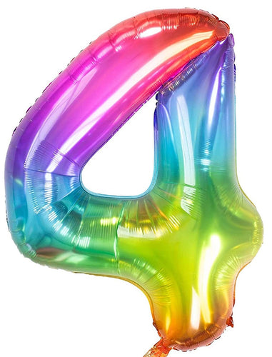 40 Inch Large Number 4 Balloon - Rainbow - Party Birthday Wedding Baby - New
