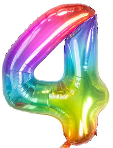 40 Inch Large Number 4 Balloon - Rainbow - Party Birthday Wedding Baby - New