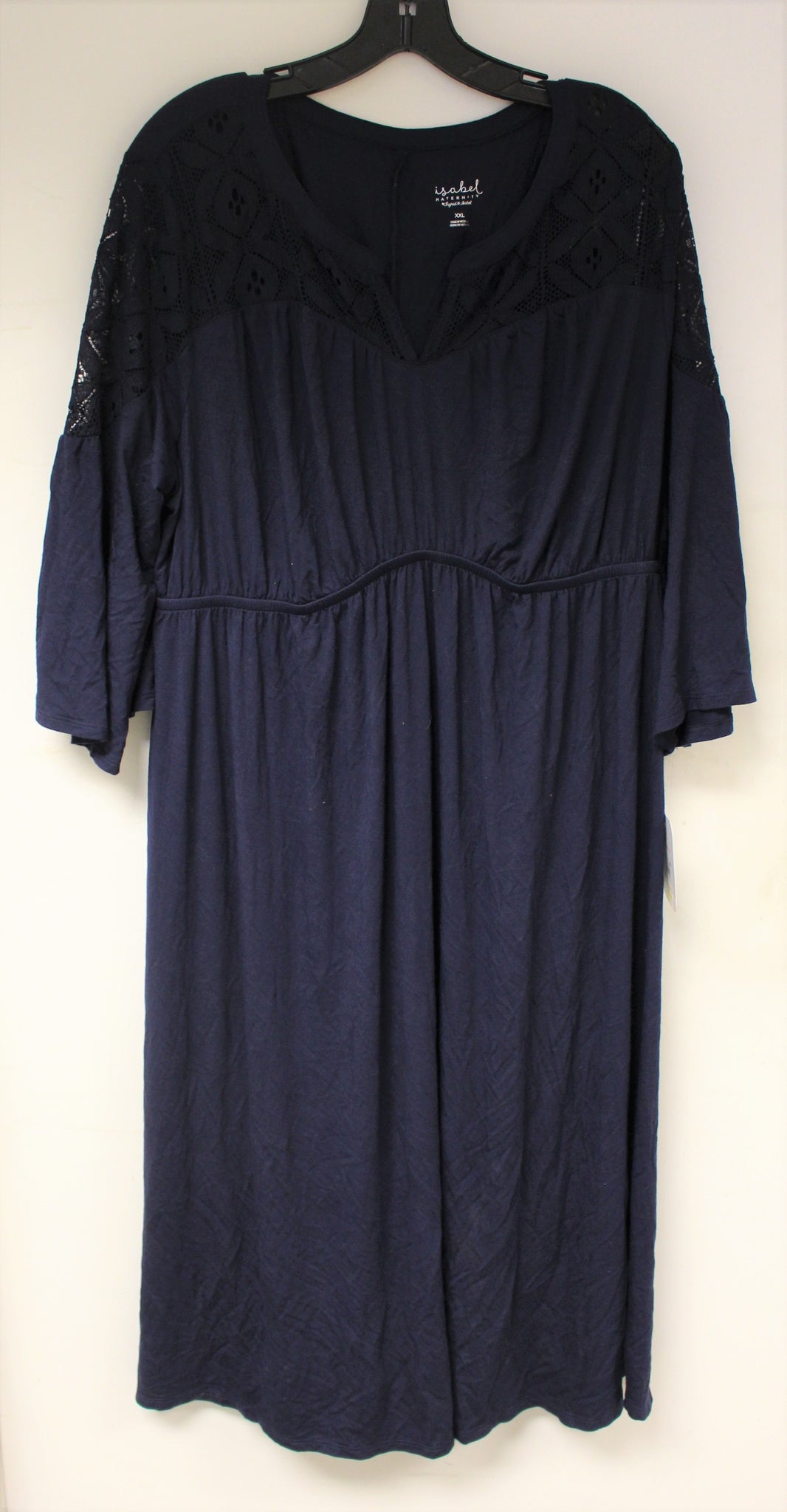 Isabel Maternity 3/4 Sleeve Lace Yoke Knit Maternity Dress - Navy - Sm Military Steals and Surplus Isabel Maternity 3/4 Sleeve Lace Yoke Knit Maternity Dress - Navy - Sm Military Steals and Surplus