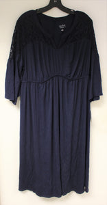 Isabel Maternity 3/4 Sleeve Lace Yoke Knit Maternity Dress - Navy - Small - New