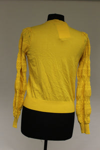 Women's Pointelle Crewneck Pullover Sweater - Yellow - XS - New