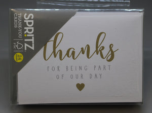 Spritz Thank You For Being Part of Our Day Wedding Cards - 24ct - New