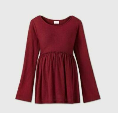 Isabel Maternity Long Sleeve Ruffle Babydoll Top - Dark Red - Medium - New