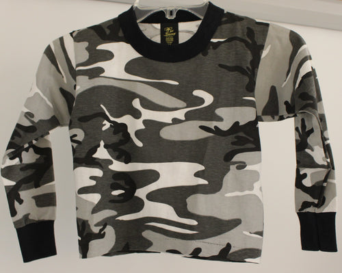 Children's Black/White Camo Long Sleeve T-Shirt, Size: 2/4
