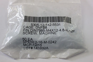 Machine Screws, NSN 5305-12-142-5531, P/N DIN7985-M4X12-4.8-H-A2P, Pack of 50