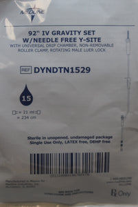 Medline 92" IV Gravity Set with Needle Free Y-Site - DYNDTN1529 - New