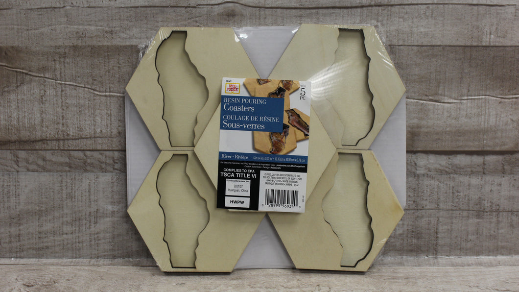 River 5-Pack Of Wooden Resin Pouring Coasters -New
