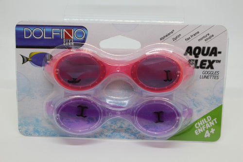 Dolfino Dive Gear Aqua Flex Goggles, 2 Pack (Blue Green & Pink), Youth 7+, New