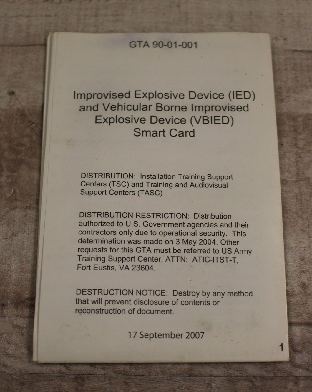 Improvised Explosive Device (IED) & Vehicular Borne Improvised Explosive Device (VBIED) Smart Card