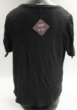 Load image into Gallery viewer, Ava &amp; Viv Women&#39;s Plus Size Short Sleeve Pointelle Tie Top - Black - 1X - New