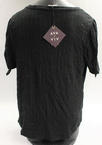 Ava & Viv Women's Plus Size Short Sleeve Pointelle Tie Top - Black - 1X - New
