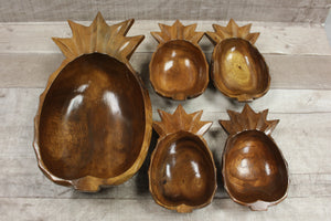 Vintage 7-Piece Philippines Wooden Pineapple Bowl Set With Spoons -Used