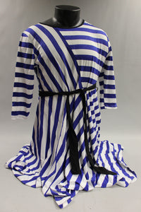 Meaneor Women's O-Neck 3/4 Sleeve Belted Striped Dress Size XL -Blue/White -New