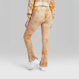 Wild Fable Women's High-Rise Waffle Flare Pants - Large - Brown Tie-Dye - New