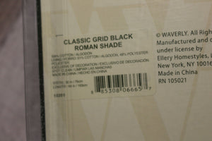 Waverly Clip Up Roman Shade - 30" wide x 64" Long - Classic Grid Black - New