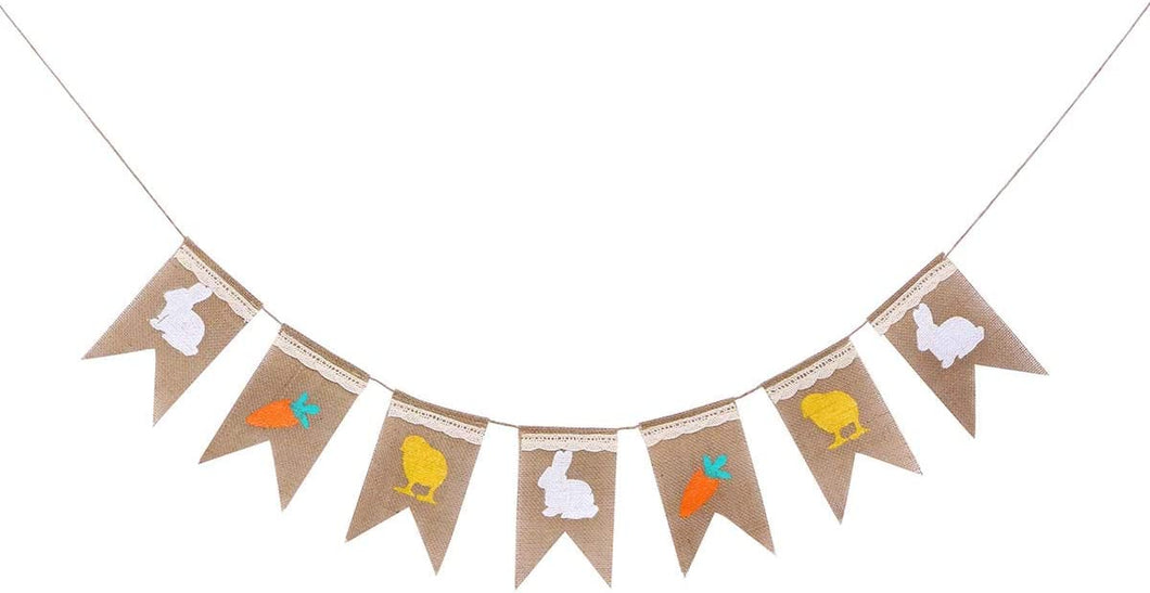 Tinksky EASTER Burlap Bunny Banners Decoration - Rabbit Carrot Print - New