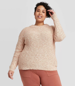 Ava & Viv Women's Plus Size Crewneck Pink Multi Texture Pullover Sweater - 2X - New