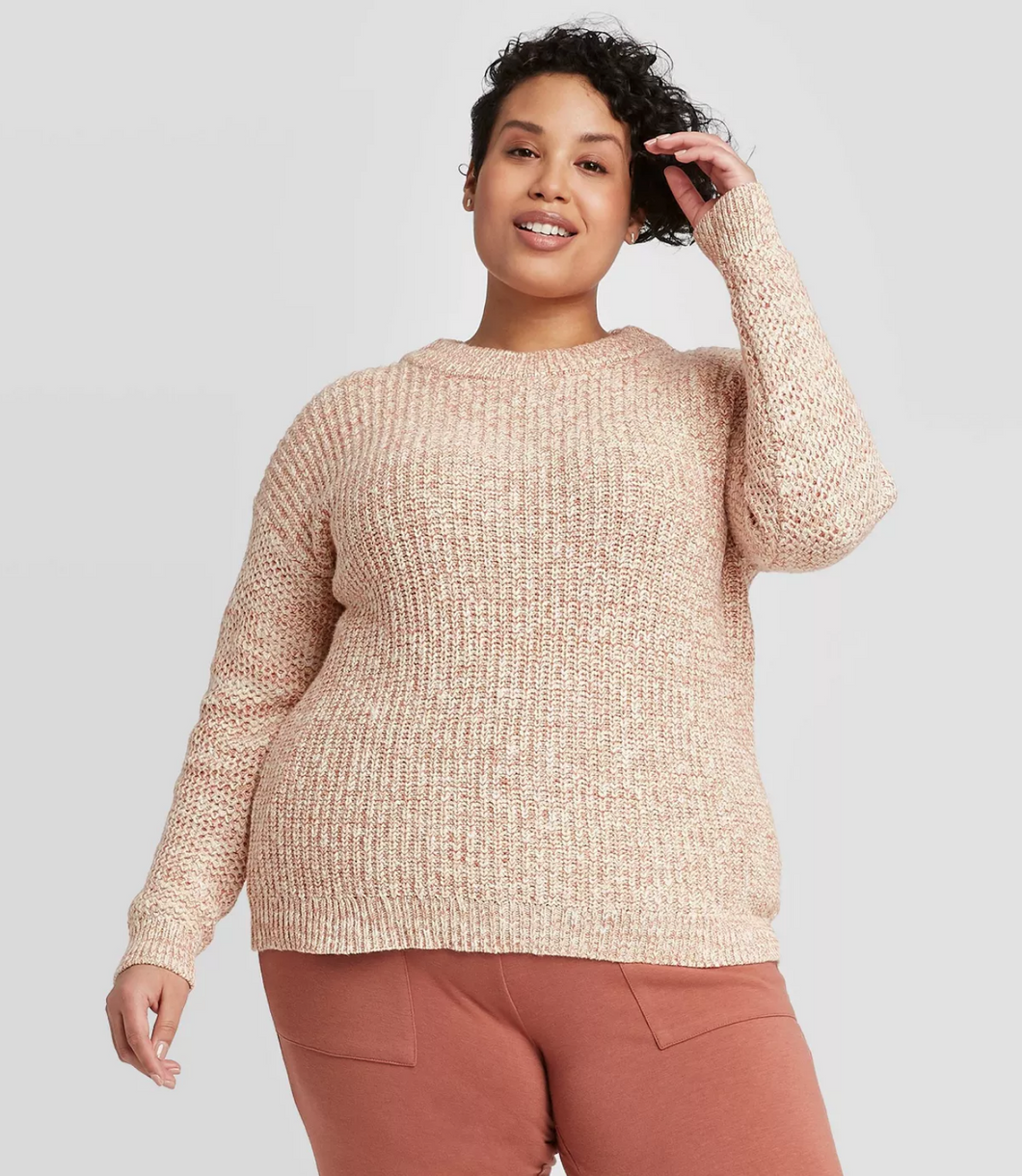Ava & Viv Women's Plus Size Crewneck Pink Multi Texture Pullover Sweater - 3X - New