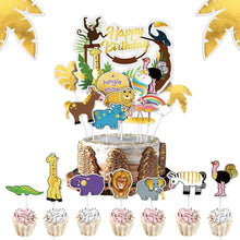 Load image into Gallery viewer, Animal Cake Toppers Happy Birthday Jungle Theme for Cake &amp; Cupcakes - 38 Pieces