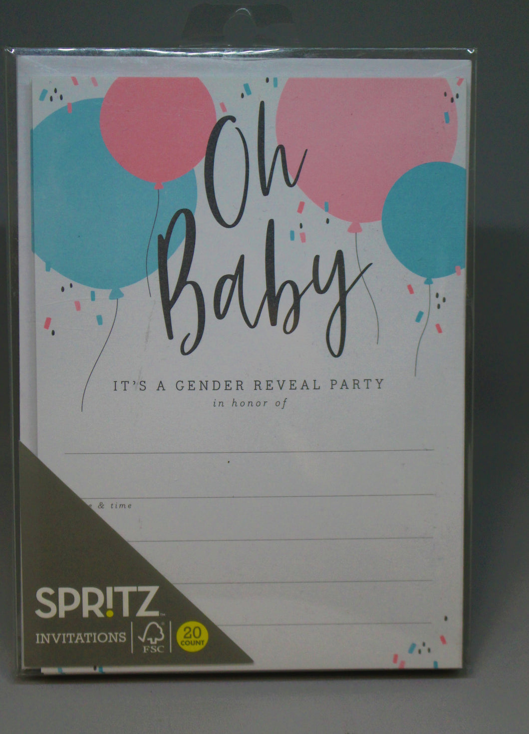 Spritz Oh Baby! Gender Reveal Party Invitations - 20 count - New