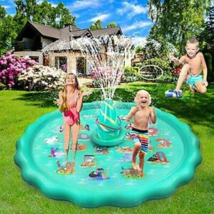 YASITY 3-in-1 Sprinkler for Kids 68'' Inflatable Splash Pad with 3 Toss Rings - New