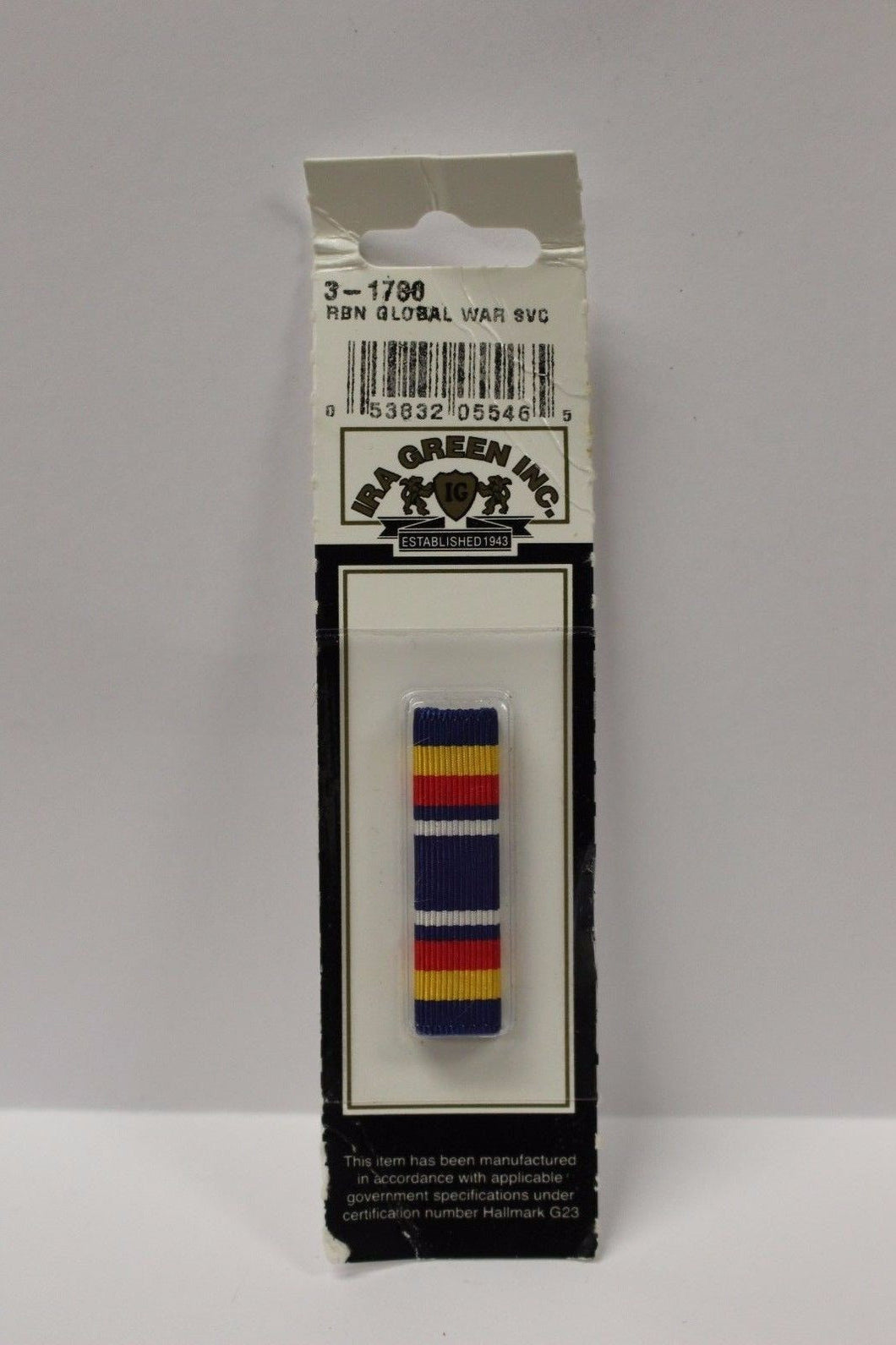 IRA Green Global War Service Ribbon, 3-1780, New