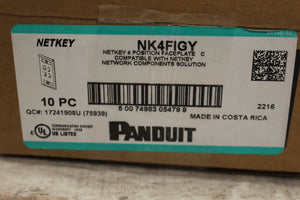Panduit Netkey 4 Position Vertical Faceplate - NK4FIGY - 10 Pack - Gray - New