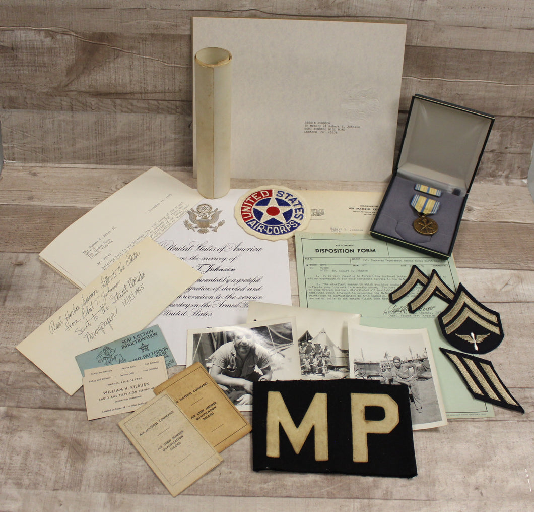 WWII Military Collectible Lot With Documents Photographs Medal -Used