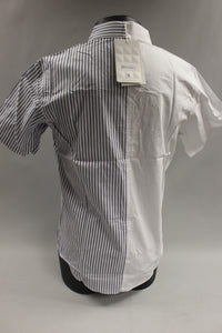 Hemiks Unisex Split Color Long Sleeve Shirt Size S -White/Striped -New