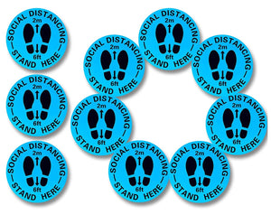 WDC Social Distancing Stand Here Floor Stickers - 10 Pack - 6 Feet - 12” Round