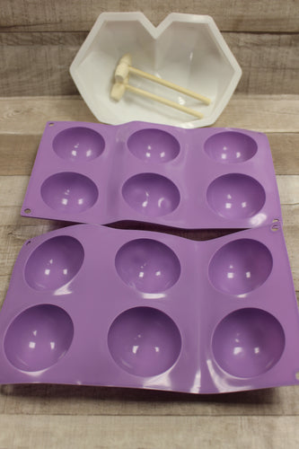 6-Hole Spherical Silicone Kitchen Chocolate Candy Mold With Hammer -Purple -New