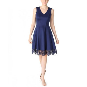 donna ricco lace sheath dress Donna Ricco Women's Floral Lace-Trimmed Flocked Scuba Dress Green Size 14"