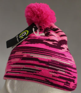 C9 Champion Girls' Pattern Knit Beanie with Pom - One Size - Pink - New