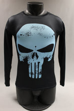 Load image into Gallery viewer, Men's Punisher Skull Logo Stretchy Workout Shirt Size Medium -Black -Used