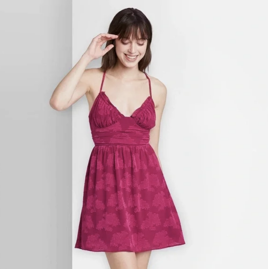 Wild Fable Women's Sleeveless Open Back Ruched Skater Dress - Rose Pin Military Steals and Surplus Wild Fable Women's Sleeveless Open Back Ruched Skater Dress - Rose Pin Military Steals and Surplus