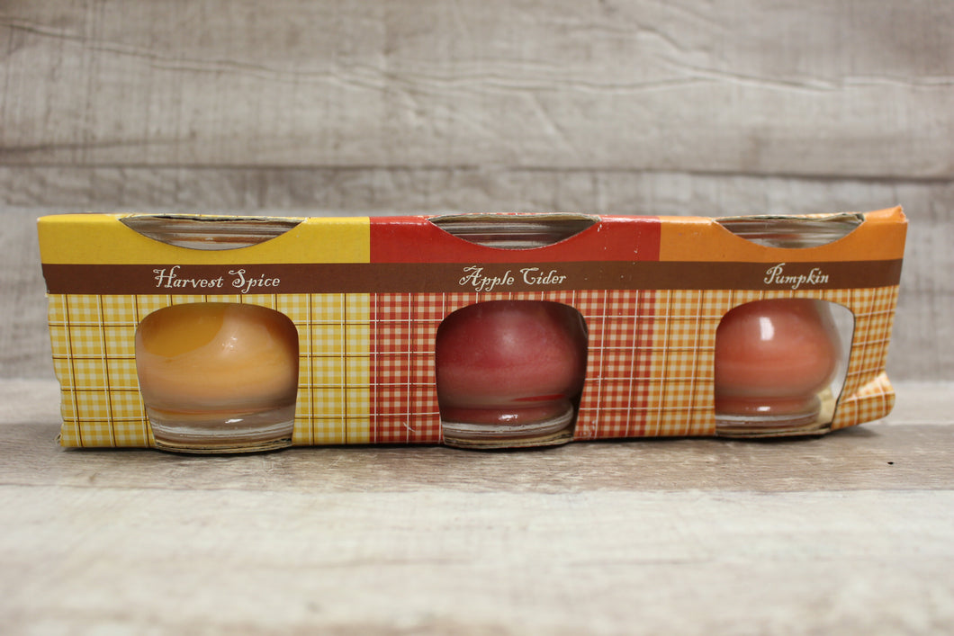Fall Scented 2.5 Oz Candle Harvest Spice Apple Cider Pumpkin 3-Pack -New